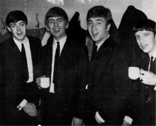 The Beatles with a cup of tea